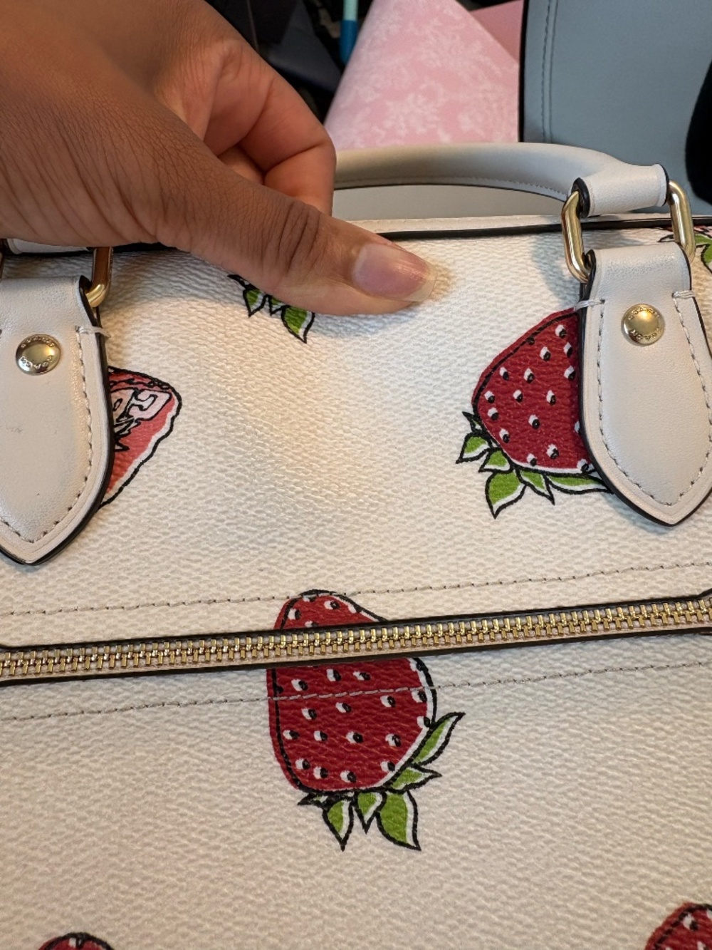 COACH Outlet Rowan Satchel in Strawberry/Chalk - Picture 7 of 16